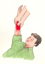 Læg straks din tommelfinger direkte i såret