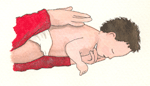 Spædbørn lægges på en arm